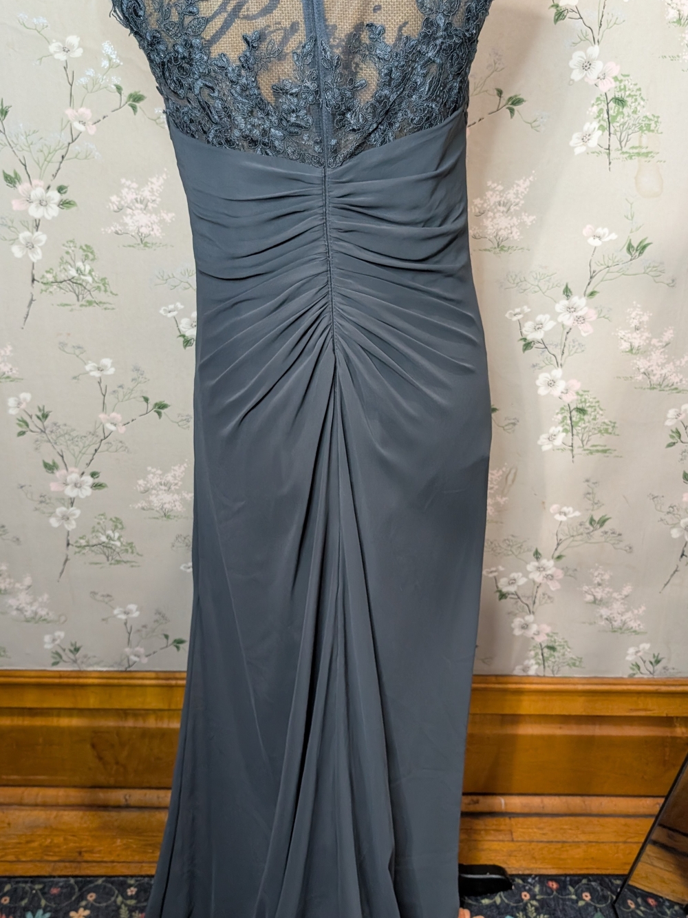 Azazie Elegant Slate Gray Lace Bodice Evening Dress PTP: 18, L: 49-60 - Picture 12 of 14